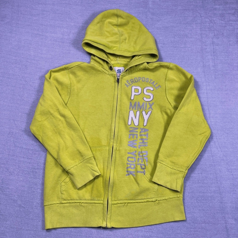 P.S. from Aeropostale Graphic Logo Full Zip Hoodie Girls 14 Lime Green Cotton